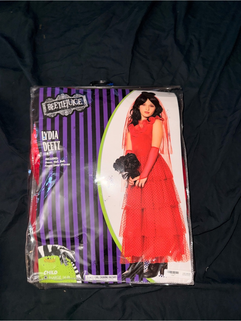 Spirit Beetlejuice Lydia Deetz Red Kids Costume Dress with Gloves